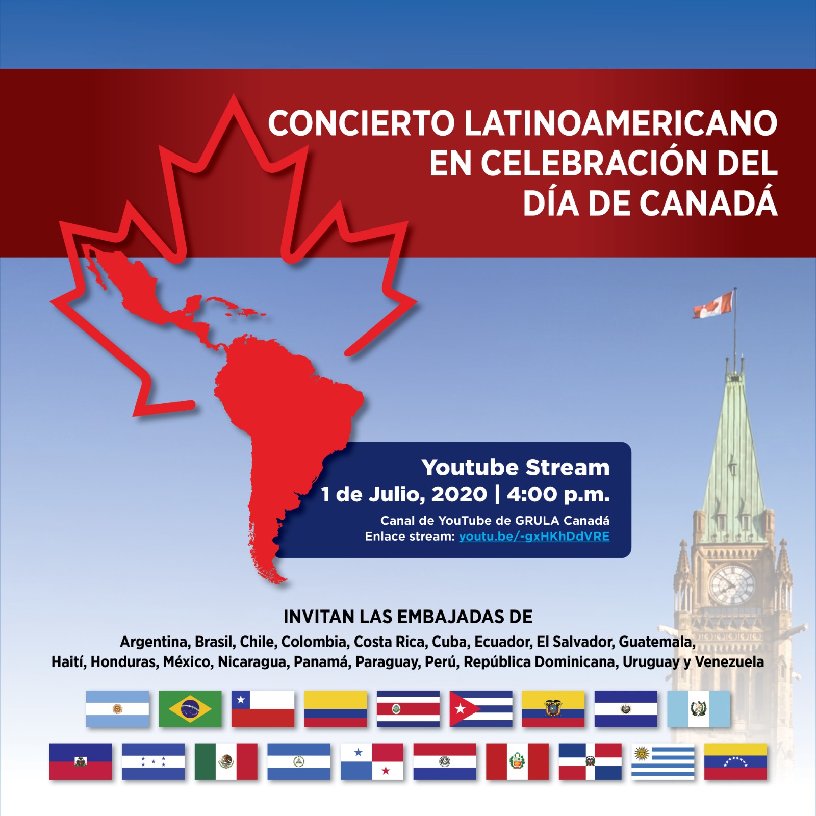 La Embajada de Colombia lo invita al Concierto Latinoamericano en Celebración del Día de Canadá, el próximo 1 de julio