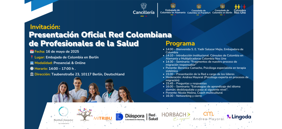 La Embajada de Colombia invita a los connacionales a la presentación oficial de la Red Colombiana de Profesionales de la Salud en Alemania