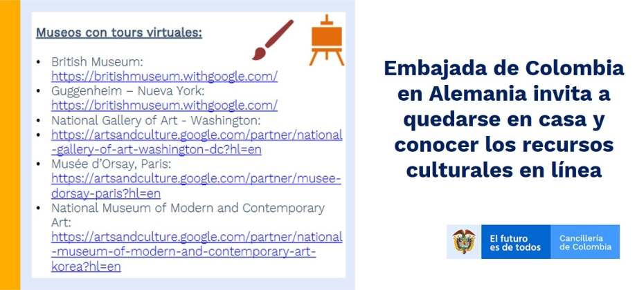 Embajada de Colombia en Alemania invita a quedarse en casa y conocer los recursos culturales en línea 