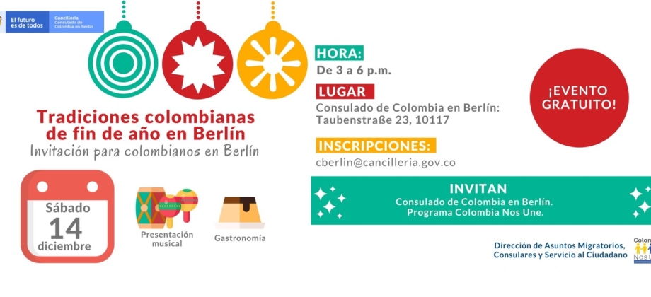 La Embajada y el Consulado de Colombia en Alemania invitan a los colombianos en Berlín a revivir las tradiciones de fin de año el 14 de diciembre de 2019