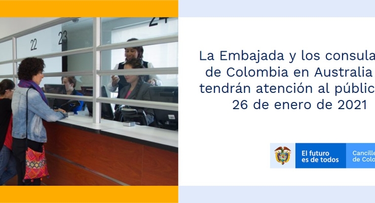 La Embajada y los consulados de Colombia en Australia no tendrán atención al público el 26 de enero de 2021