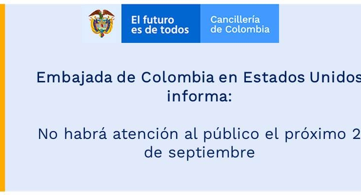 Embajada de Colombia en Estados Unidos no tendrá atención al público el 2 de septiembre de 2019
